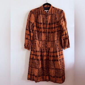 Burberry Orange and Black Long-Sleeve Button Front Dress